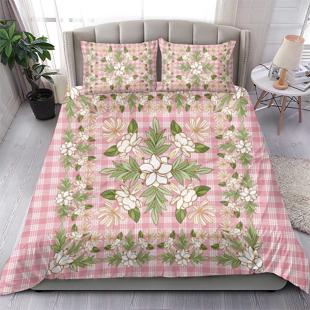 Squares Maile Leaf Bedding Set Pink Palaka Hawaiian Quilt Pattern - Polynesian Pride