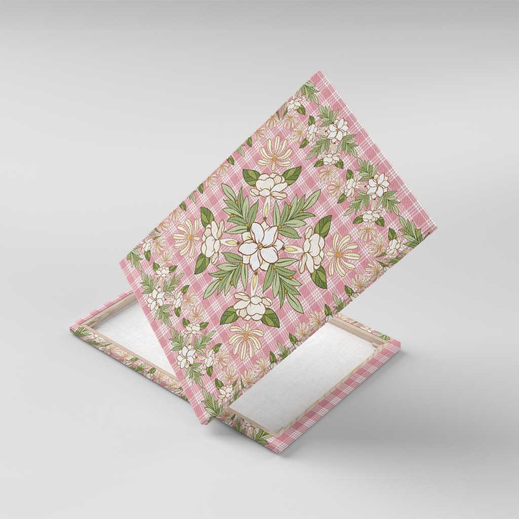Squares Maile Leaf Canvas Wall Art Pink Palaka Hawaiian Quilt Pattern - Polynesian Pride