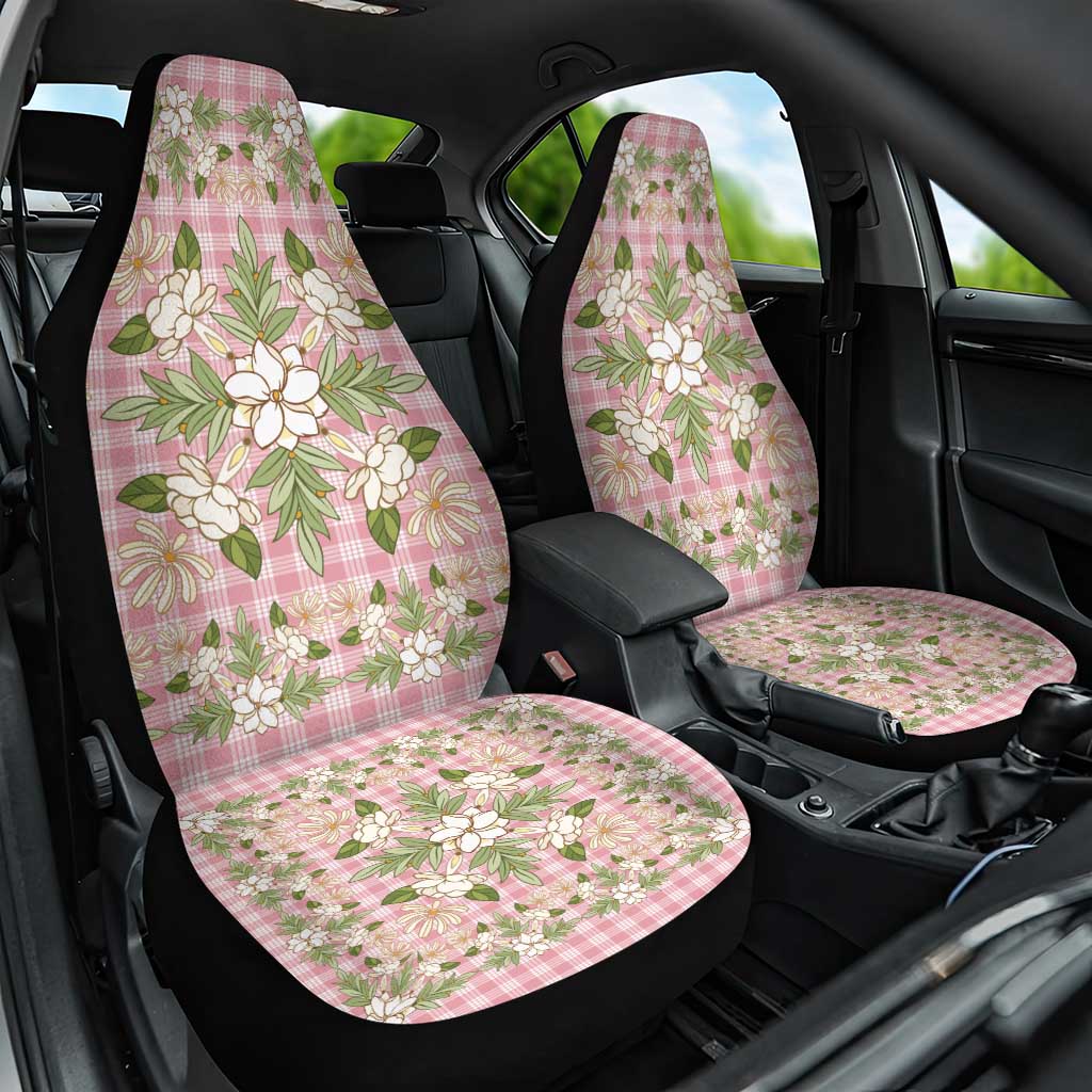 Squares Maile Leaf Car Seat Cover Pink Palaka Hawaiian Quilt Pattern - Polynesian Pride