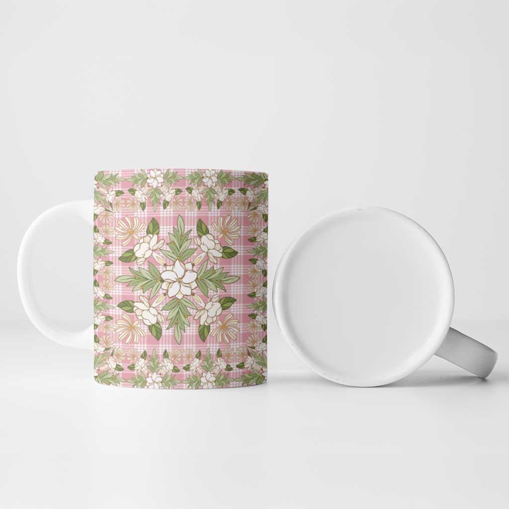 Squares Maile Leaf Ceramic Mug Pink Palaka Hawaiian Quilt Pattern - Polynesian Pride