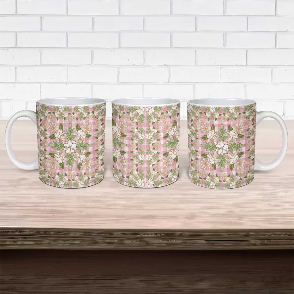 Squares Maile Leaf Ceramic Mug Pink Palaka Hawaiian Quilt Pattern - Polynesian Pride