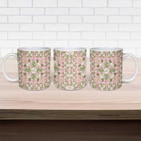 Squares Maile Leaf Ceramic Mug Pink Palaka Hawaiian Quilt Pattern - Polynesian Pride