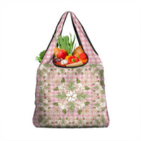 Squares Maile Leaf Grocery Bag Pink Palaka Hawaiian Quilt Pattern - Polynesian Pride
