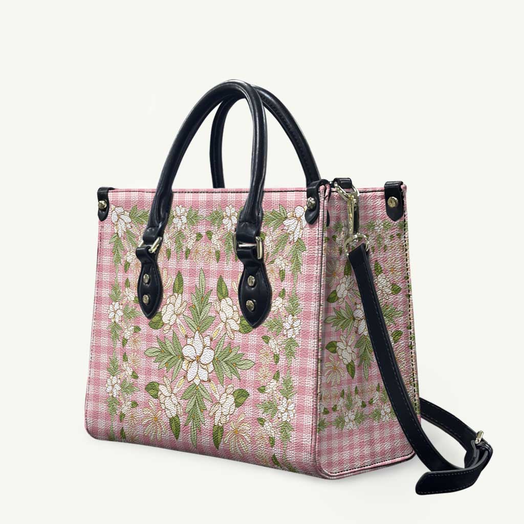 Squares Maile Leaf Leather Bag Pink Palaka Hawaiian Quilt Pattern - Polynesian Pride