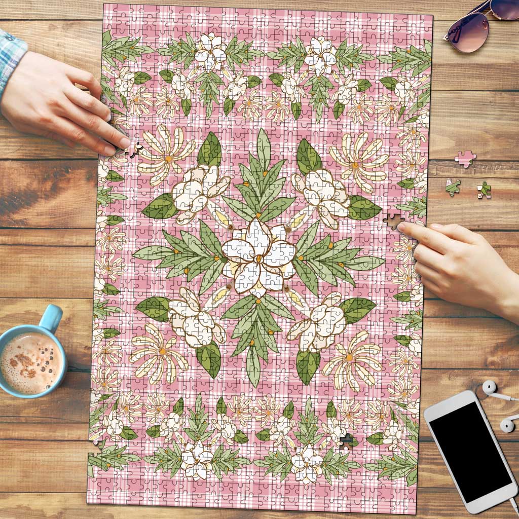 Squares Maile Leaf Puzzle Pink Palaka Hawaiian Quilt Pattern - Polynesian Pride