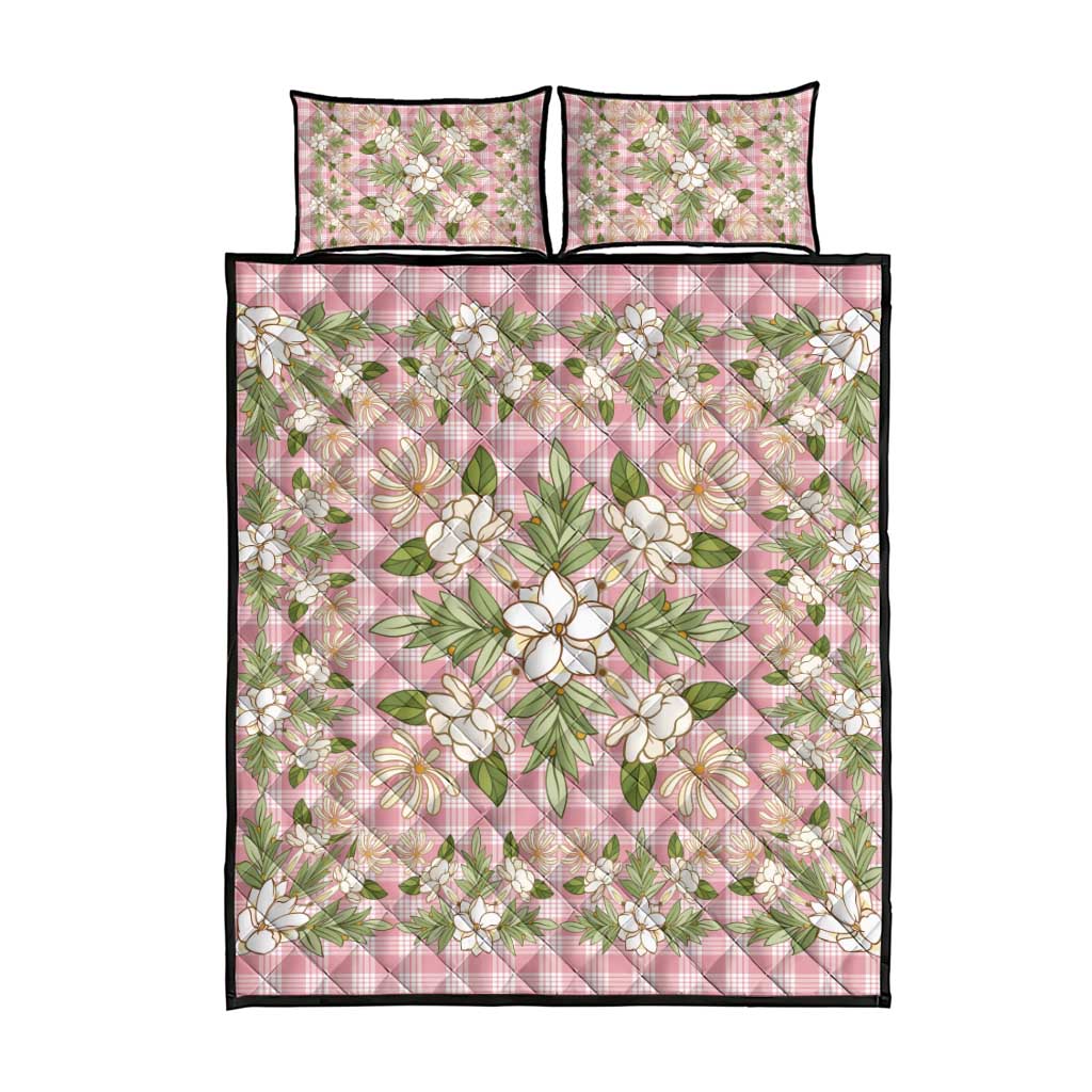Squares Maile Leaf Quilt Bed Set Pink Palaka Hawaiian Quilt Pattern - Polynesian Pride