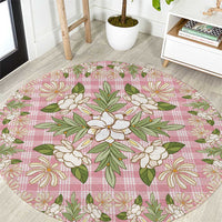 Squares Maile Leaf Round Carpet Pink Palaka Hawaiian Quilt Pattern - Polynesian Pride
