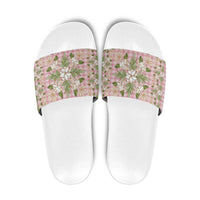 Squares Maile Leaf Slide Sandals Pink Palaka Hawaiian Quilt Pattern - Polynesian Pride