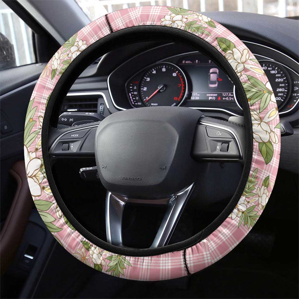 Squares Maile Leaf Steering Wheel Cover Pink Palaka Hawaiian Quilt Pattern - Polynesian Pride