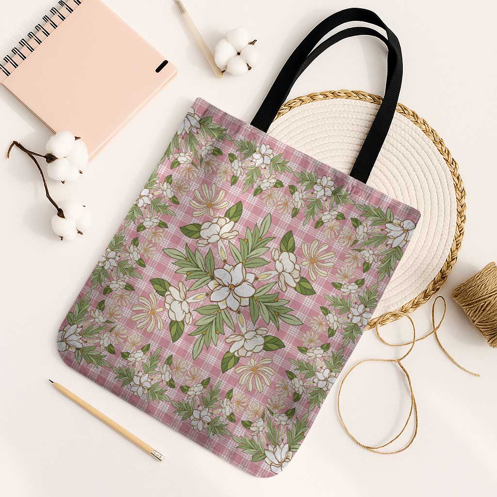 Squares Maile Leaf Tote Bag Pink Palaka Hawaiian Quilt Pattern - Polynesian Pride