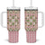 Squares Maile Leaf Tumbler With Handle Pink Palaka Hawaiian Quilt Pattern - Polynesian Pride