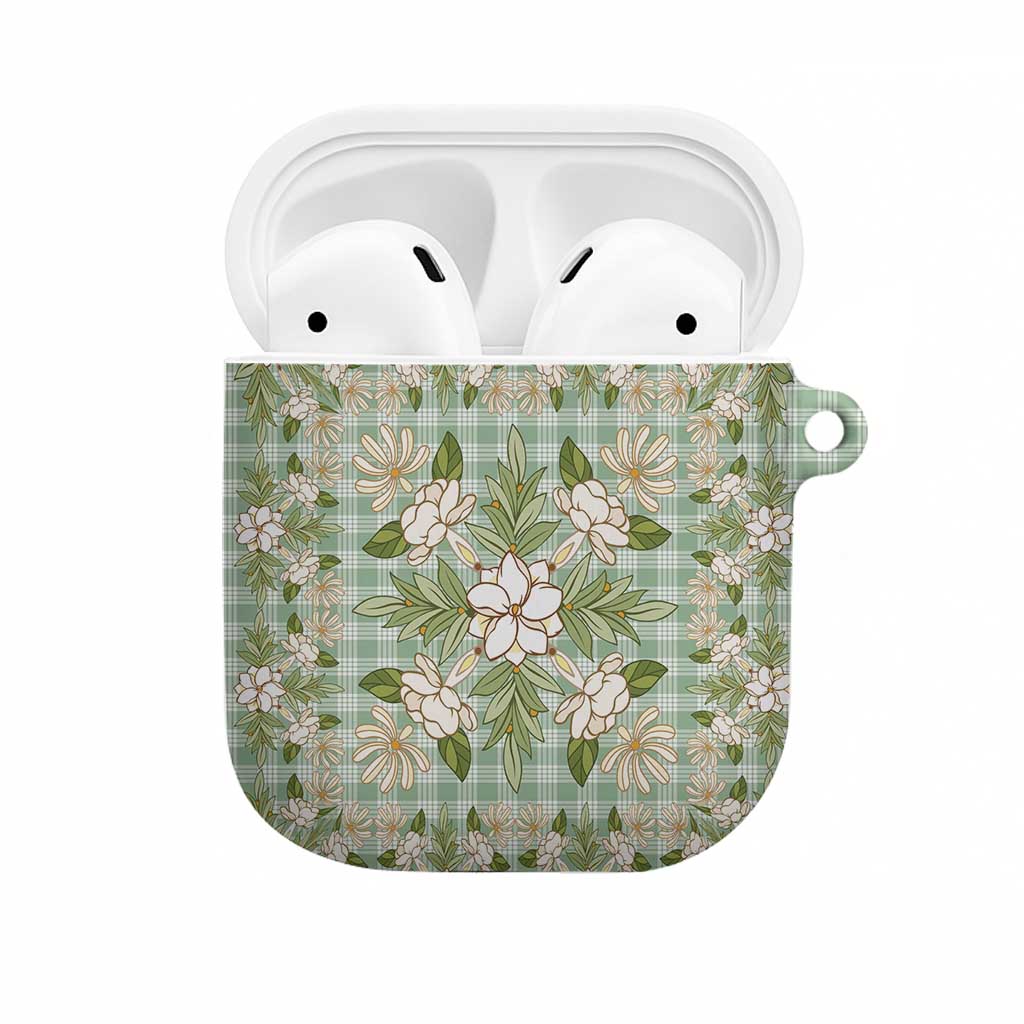 Squares Maile Leaf AirPods Case Turquoise Palaka Hawaiian Quilt Pattern - Polynesian Pride