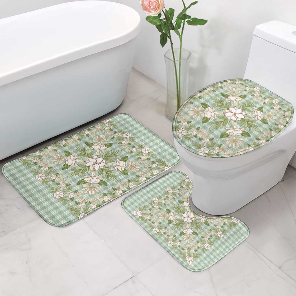 Squares Maile Leaf Bathroom Set Turquoise Palaka Hawaiian Quilt Pattern - Polynesian Pride