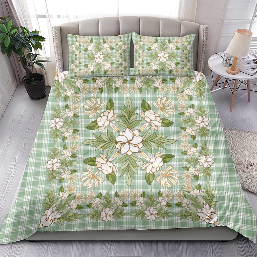Squares Maile Leaf Bedding Set Turquoise Palaka Hawaiian Quilt Pattern - Polynesian Pride