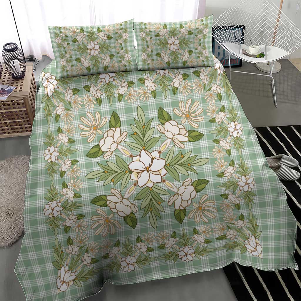 Squares Maile Leaf Bedding Set Turquoise Palaka Hawaiian Quilt Pattern - Polynesian Pride