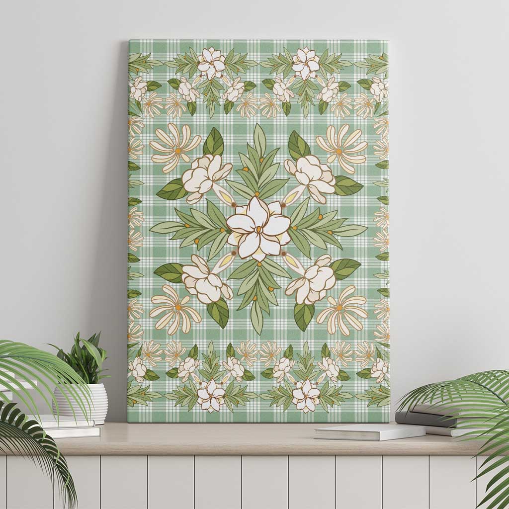 Squares Maile Leaf Canvas Wall Art Turquoise Palaka Hawaiian Quilt Pattern - Polynesian Pride