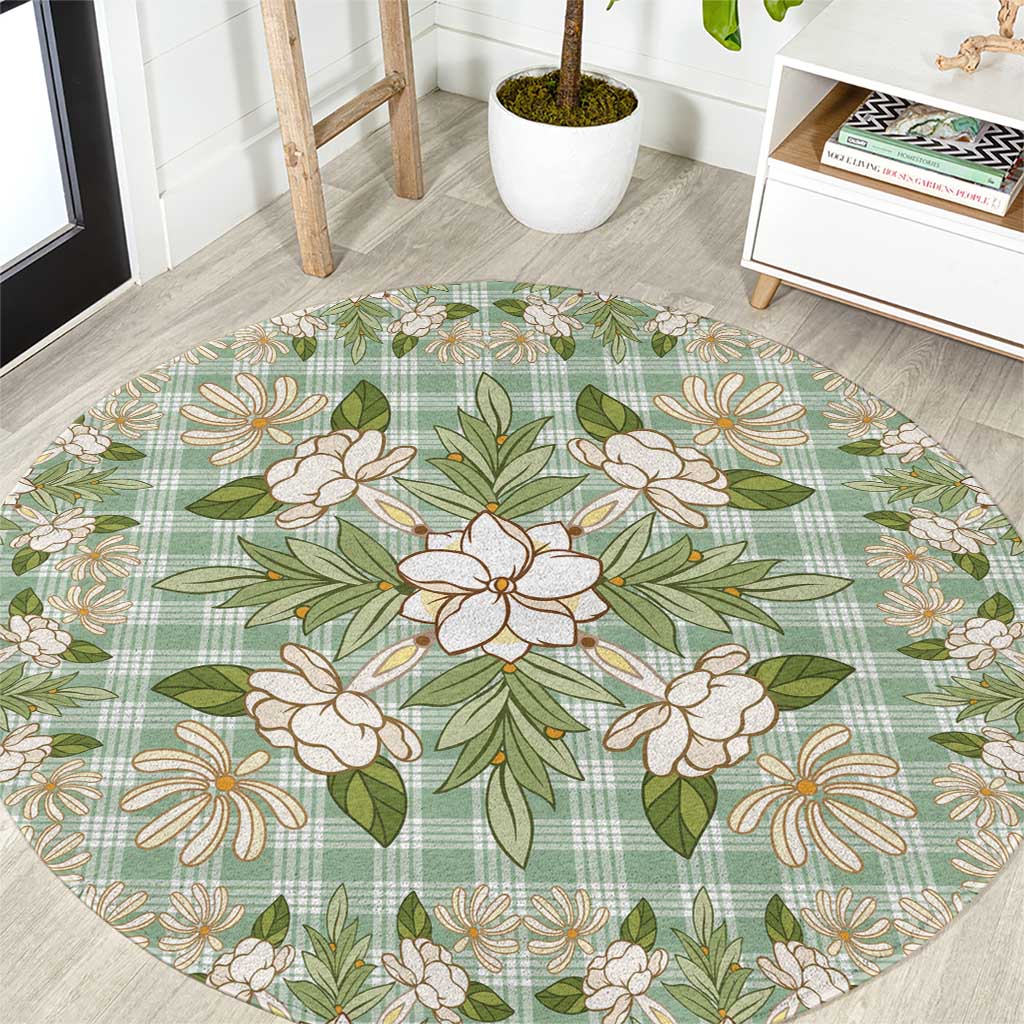 Squares Maile Leaf Round Carpet Turquoise Palaka Hawaiian Quilt Pattern - Polynesian Pride