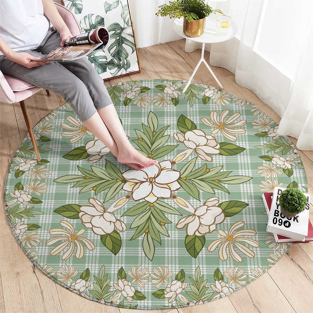 Squares Maile Leaf Round Carpet Turquoise Palaka Hawaiian Quilt Pattern - Polynesian Pride