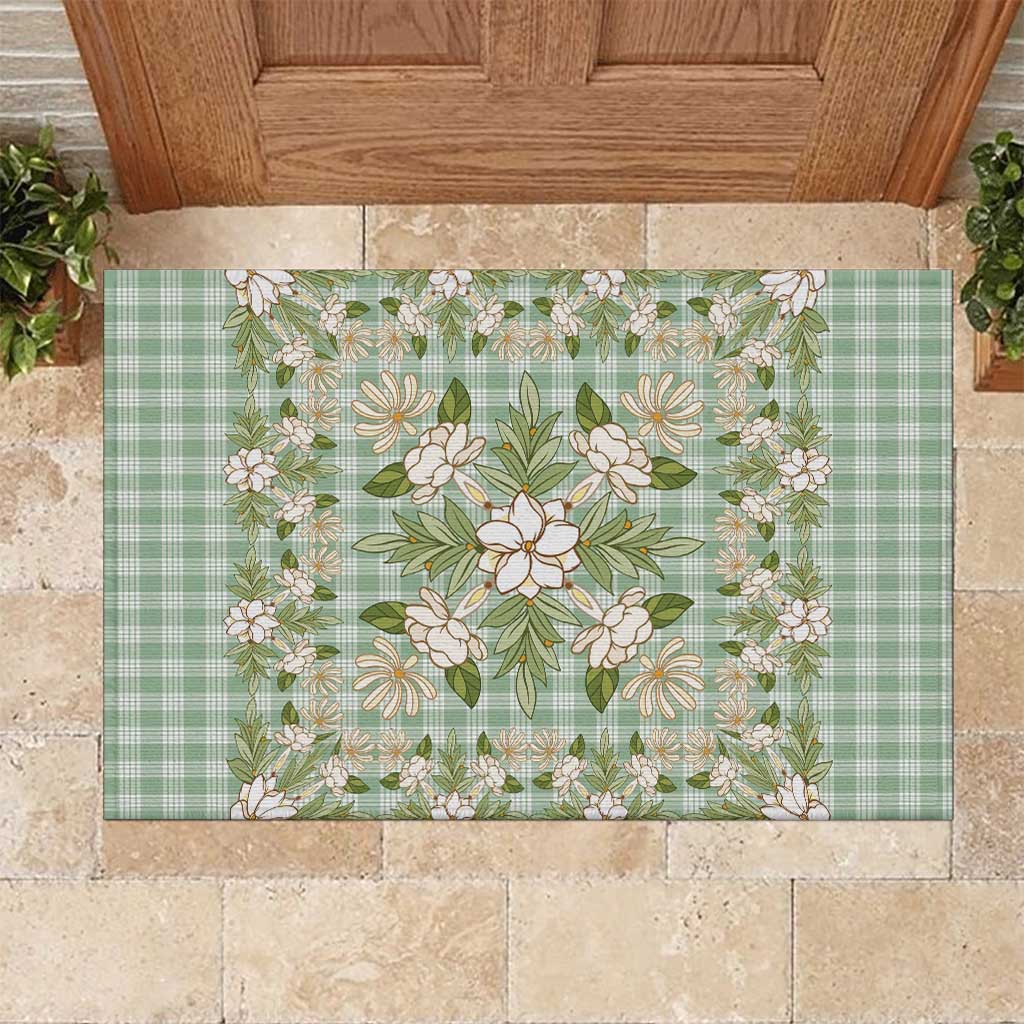 Squares Maile Leaf Rubber Doormat Turquoise Palaka Hawaiian Quilt Pattern - Polynesian Pride