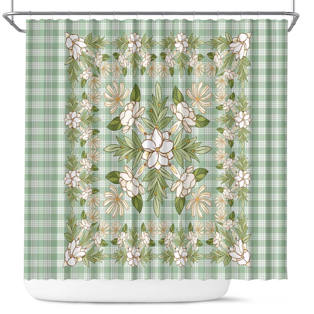 Squares Maile Leaf Shower Curtain Turquoise Palaka Hawaiian Quilt Pattern - Polynesian Pride