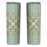 Squares Maile Leaf Skinny Tumbler Turquoise Palaka Hawaiian Quilt Pattern - Polynesian Pride