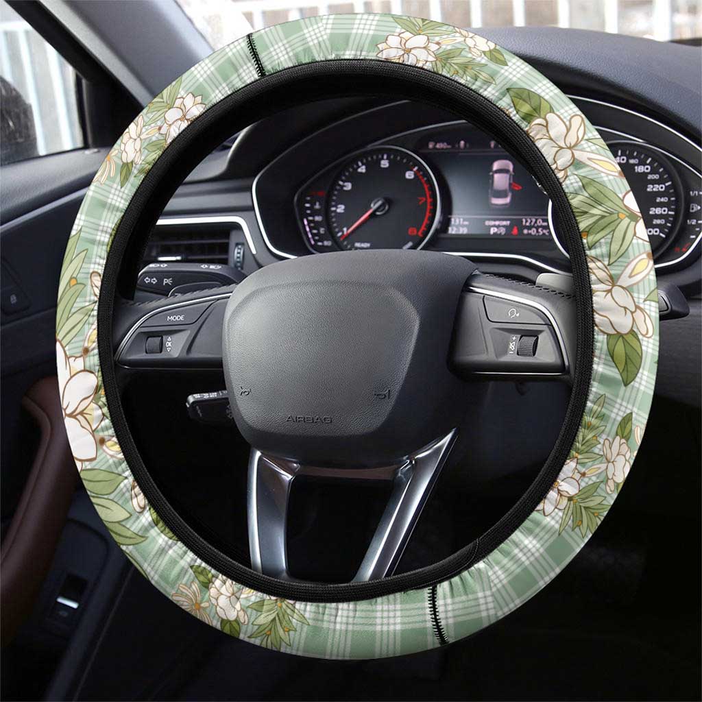 Squares Maile Leaf Steering Wheel Cover Turquoise Palaka Hawaiian Quilt Pattern - Polynesian Pride