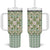 Squares Maile Leaf Tumbler With Handle Turquoise Palaka Hawaiian Quilt Pattern - Polynesian Pride