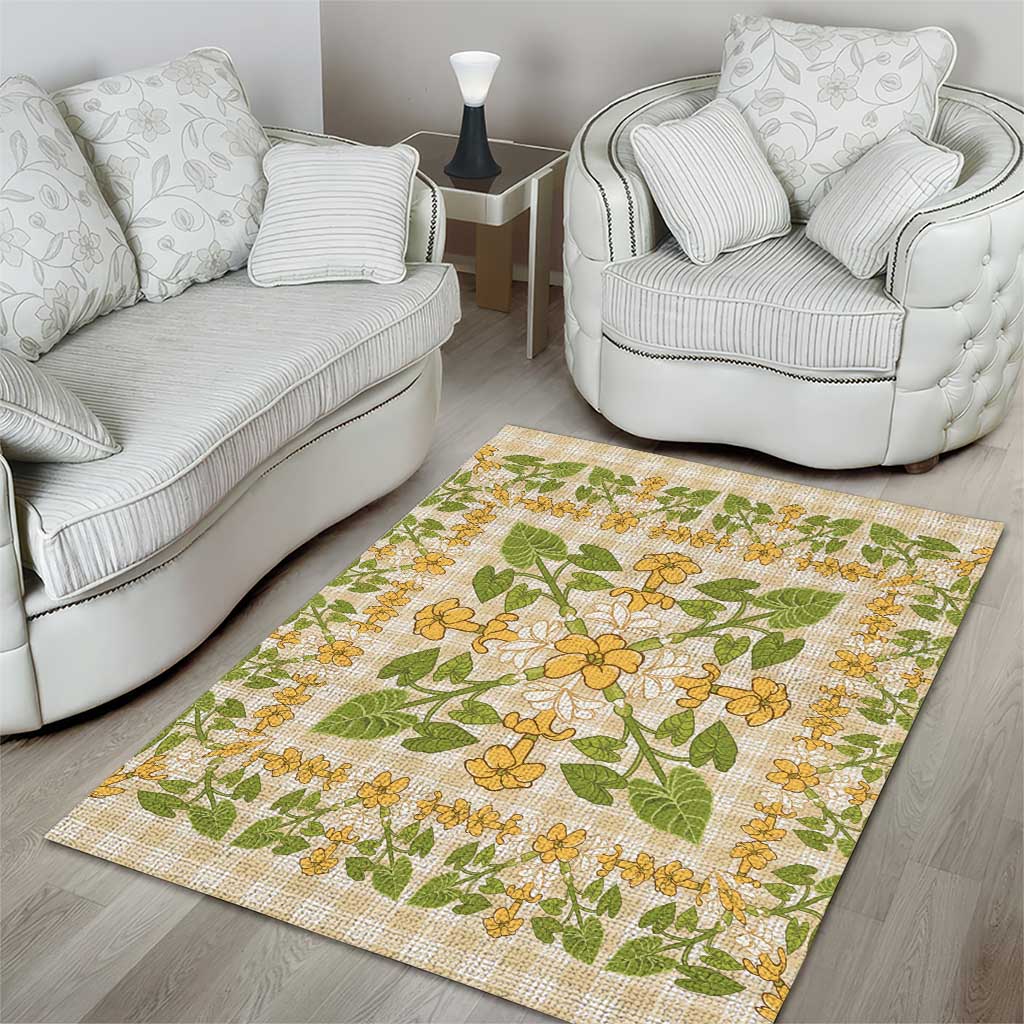 Squares Puakenikeni and Kalo Area Rug Beige Palaka Hawaiian Quilt Pattern - Polynesian Pride