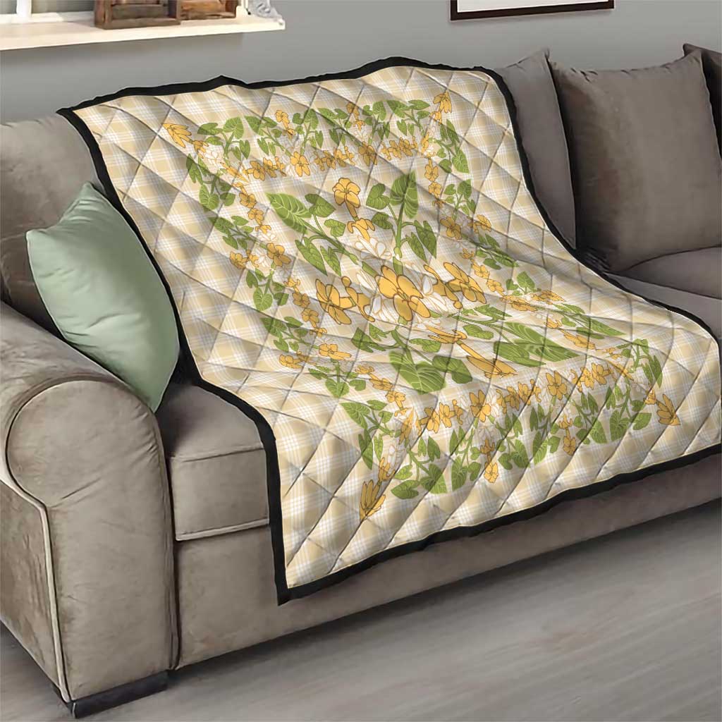 Squares Puakenikeni and Kalo Quilt Beige Palaka Hawaiian Quilt Pattern - Polynesian Pride