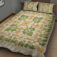 Squares Puakenikeni and Kalo Quilt Bed Set Beige Palaka Hawaiian Quilt Pattern - Polynesian Pride