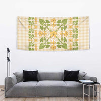 Squares Puakenikeni and Kalo Tapestry Beige Palaka Hawaiian Quilt Pattern - Polynesian Pride