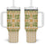 Squares Puakenikeni and Kalo Tumbler With Handle Beige Palaka Hawaiian Quilt Pattern - Polynesian Pride