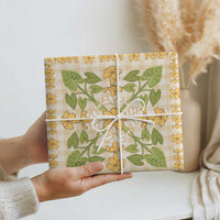 Squares Puakenikeni and Kalo Wrapping Paper Beige Palaka Hawaiian Quilt Pattern - Polynesian Pride