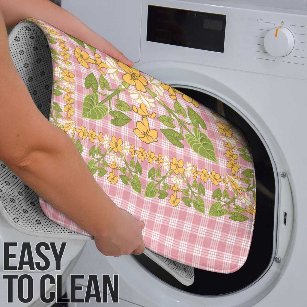 Squares Puakenikeni and Kalo Bathroom Set Pink Palaka Hawaiian Quilt Pattern - Polynesian Pride