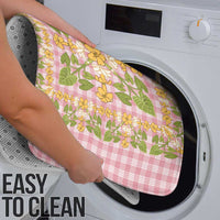 Squares Puakenikeni and Kalo Bathroom Set Pink Palaka Hawaiian Quilt Pattern - Polynesian Pride