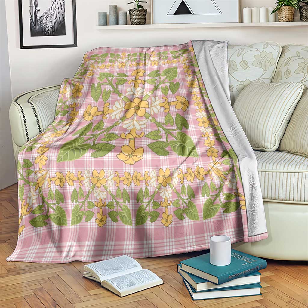 Squares Puakenikeni and Kalo Blanket Pink Palaka Hawaiian Quilt Pattern - Polynesian Pride