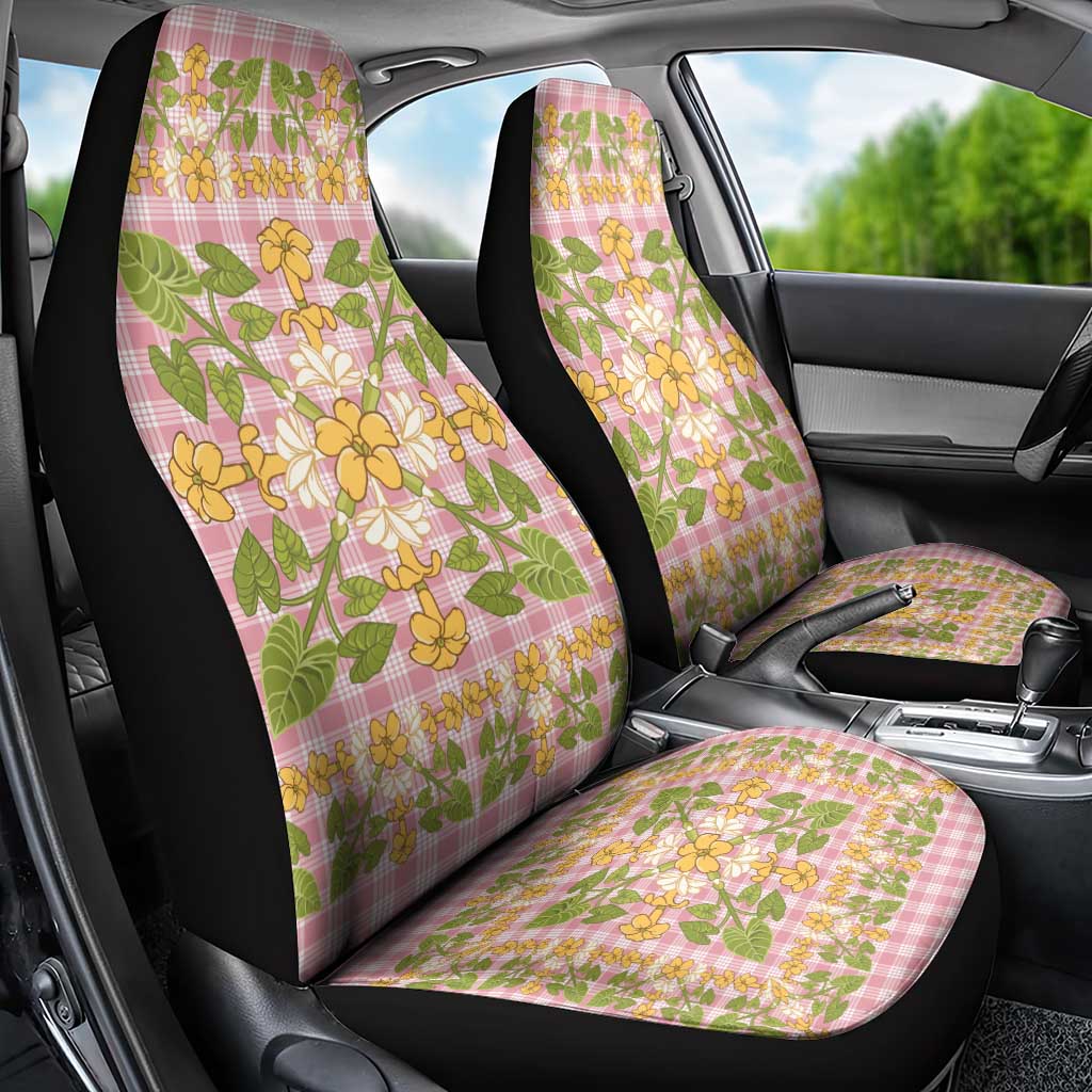 Squares Puakenikeni and Kalo Car Seat Cover Pink Palaka Hawaiian Quilt Pattern - Polynesian Pride