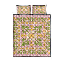 Squares Puakenikeni and Kalo Quilt Bed Set Pink Palaka Hawaiian Quilt Pattern - Polynesian Pride