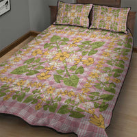 Squares Puakenikeni and Kalo Quilt Bed Set Pink Palaka Hawaiian Quilt Pattern - Polynesian Pride