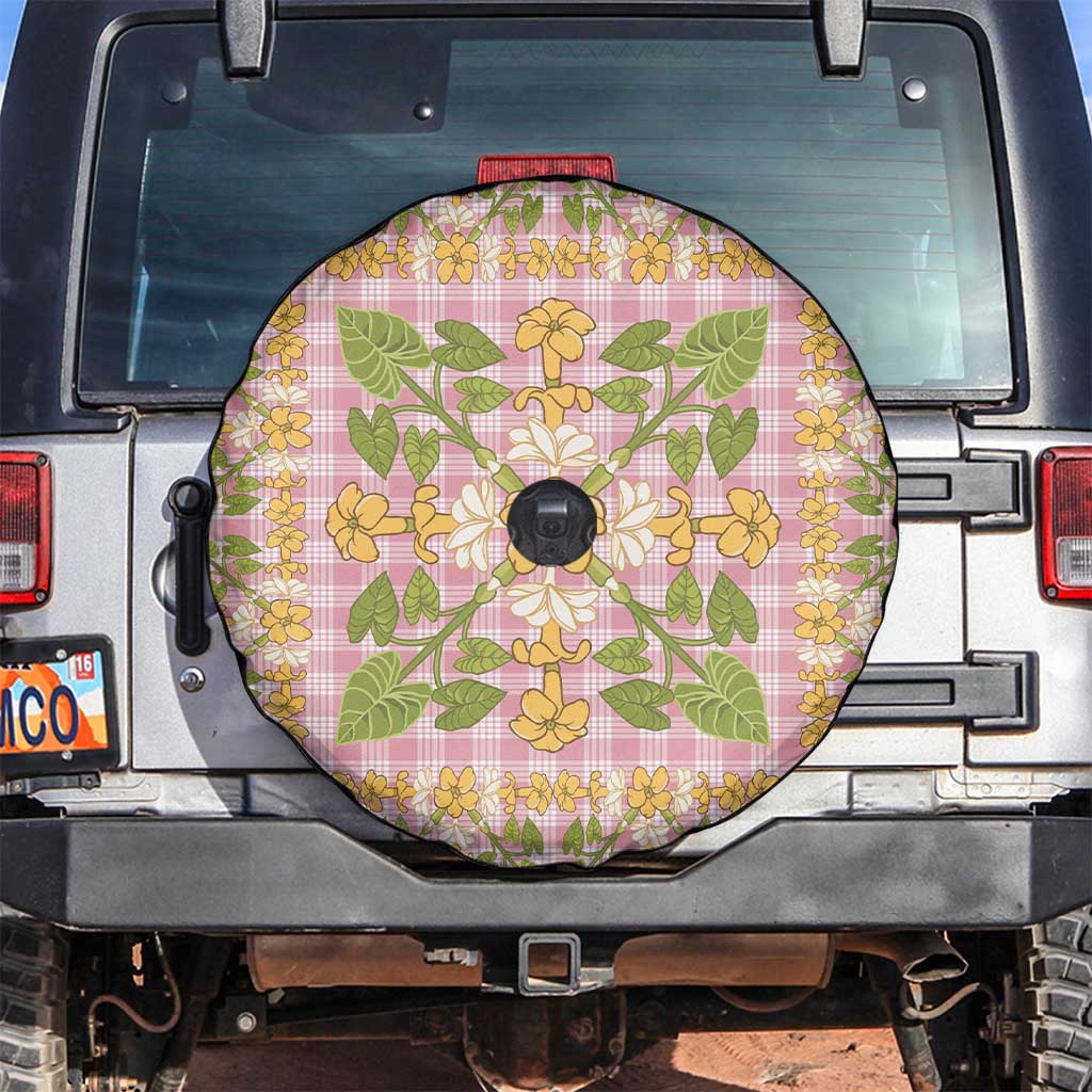 Squares Puakenikeni and Kalo Spare Tire Cover Pink Palaka Hawaiian Quilt Pattern - Polynesian Pride