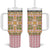 Squares Puakenikeni and Kalo Tumbler With Handle Pink Palaka Hawaiian Quilt Pattern - Polynesian Pride