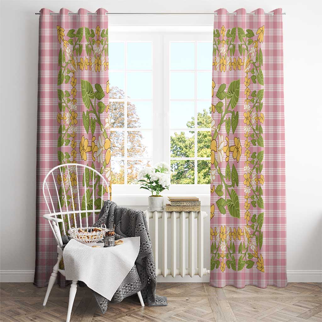 Squares Puakenikeni and Kalo Window Curtain Pink Palaka Hawaiian Quilt Pattern - Polynesian Pride