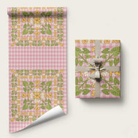 Squares Puakenikeni and Kalo Wrapping Paper Pink Palaka Hawaiian Quilt Pattern - Polynesian Pride