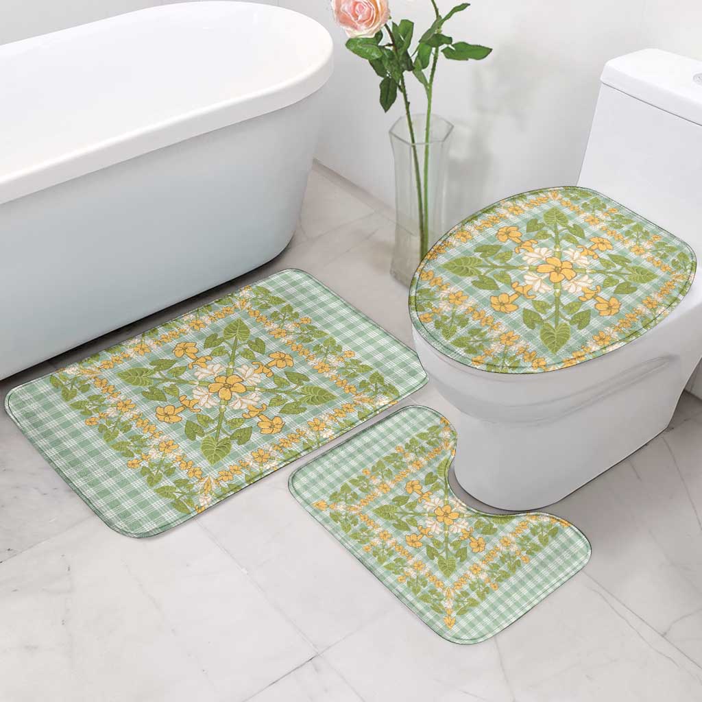 Squares Puakenikeni and Kalo Bathroom Set Turquoise Palaka Hawaiian Quilt Pattern - Polynesian Pride