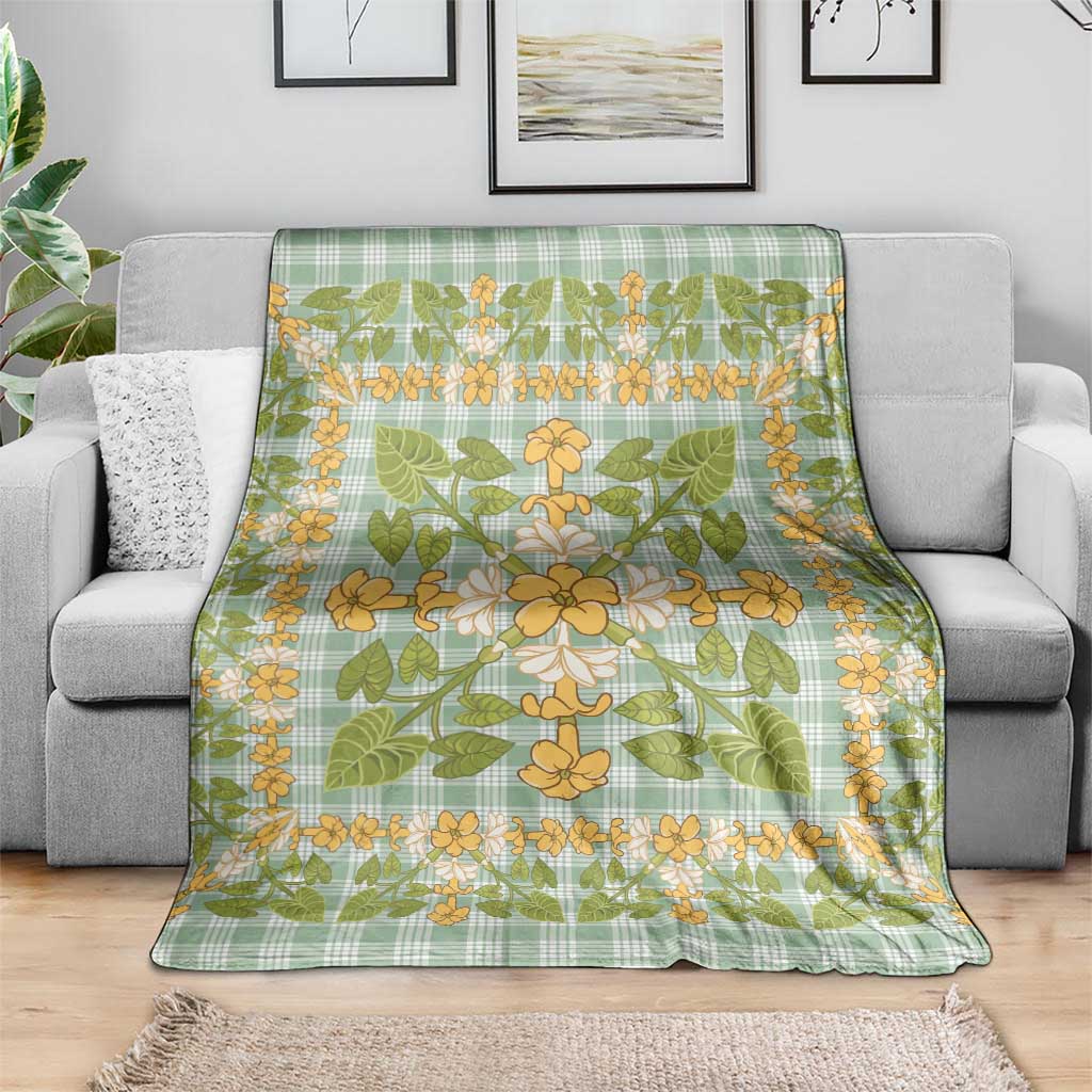 Squares Puakenikeni and Kalo Blanket Turquoise Palaka Hawaiian Quilt Pattern - Polynesian Pride