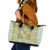 Squares Puakenikeni and Kalo Leather Tote Bag Turquoise Palaka Hawaiian Quilt Pattern - Polynesian Pride