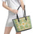 Squares Puakenikeni and Kalo Leather Tote Bag Turquoise Palaka Hawaiian Quilt Pattern - Polynesian Pride