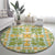 Squares Puakenikeni and Kalo Round Carpet Turquoise Palaka Hawaiian Quilt Pattern - Polynesian Pride