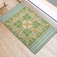 Squares Puakenikeni and Kalo Rubber Doormat Turquoise Palaka Hawaiian Quilt Pattern - Polynesian Pride