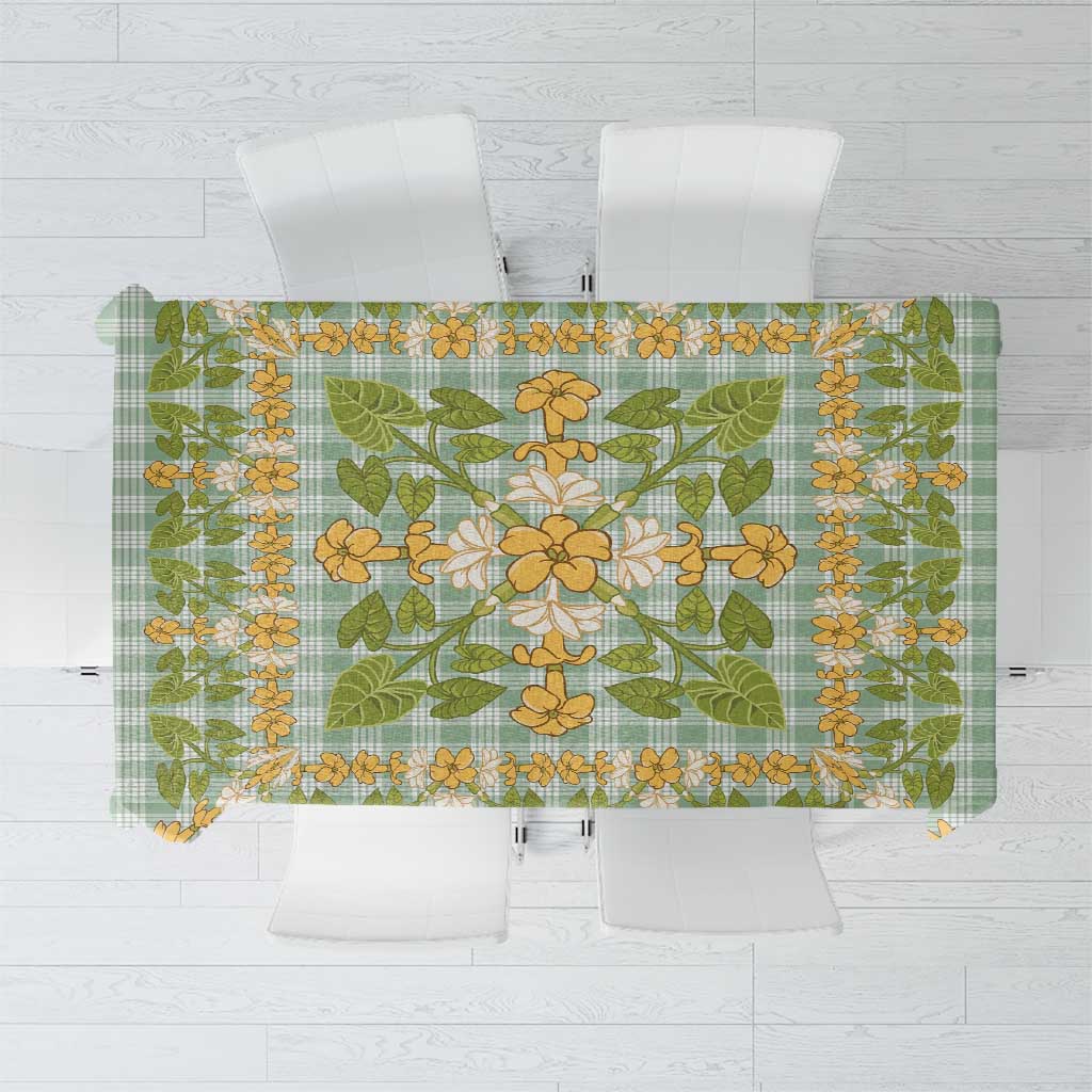 Squares Puakenikeni and Kalo Tablecloth Turquoise Palaka Hawaiian Quilt Pattern - Polynesian Pride